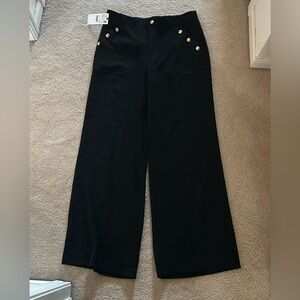 Zara Black Wide-Leg Pants with Gold Buttons